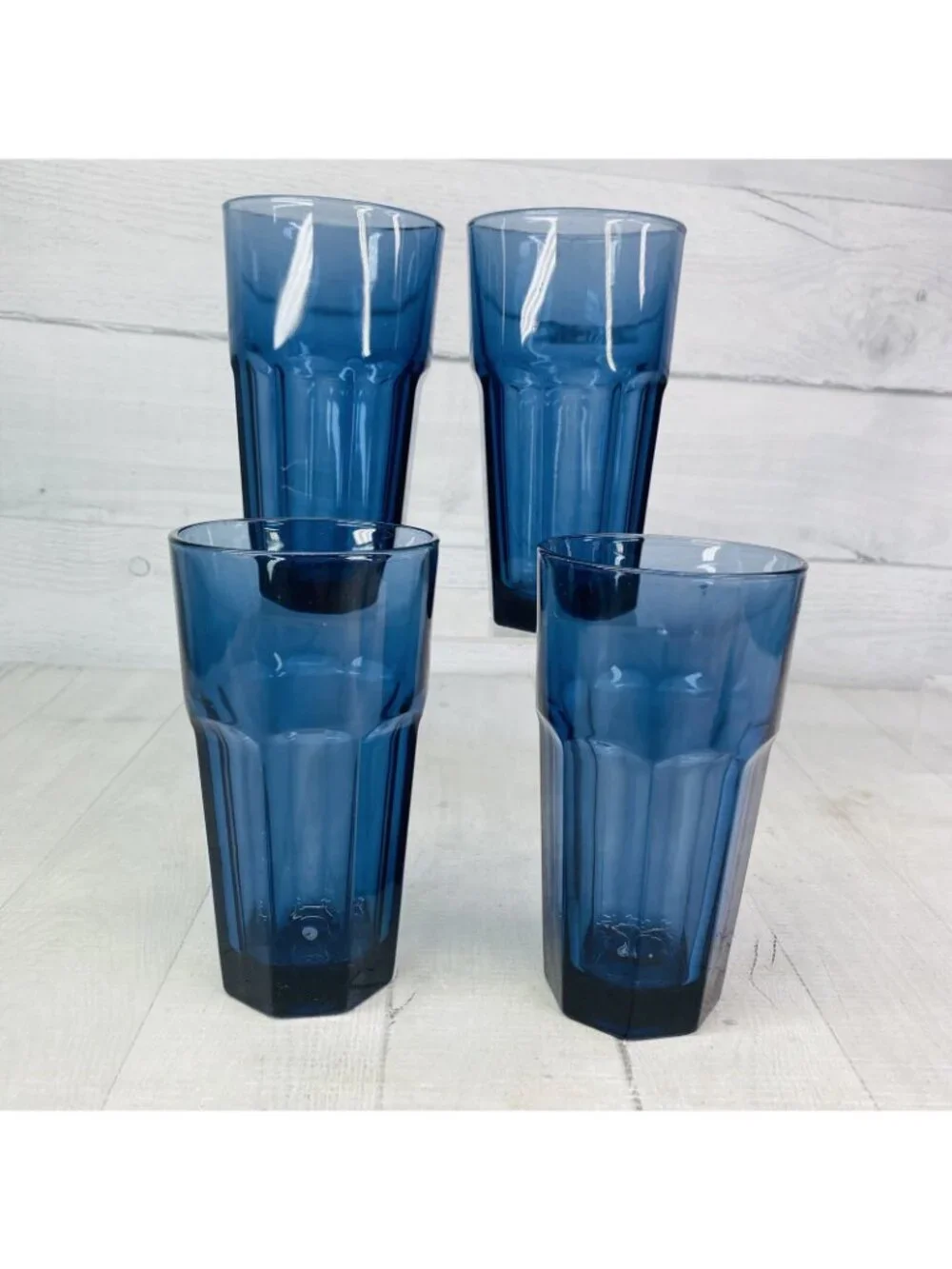 Libbey DURATUFF GIBRALTAR Dusky Blue Cooler Glass Panel Tumber Glasses  Set 4